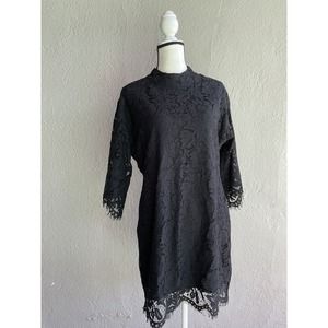 Chaser Mock Neck Black Lace Scalloped Hem Dress NWT Size M